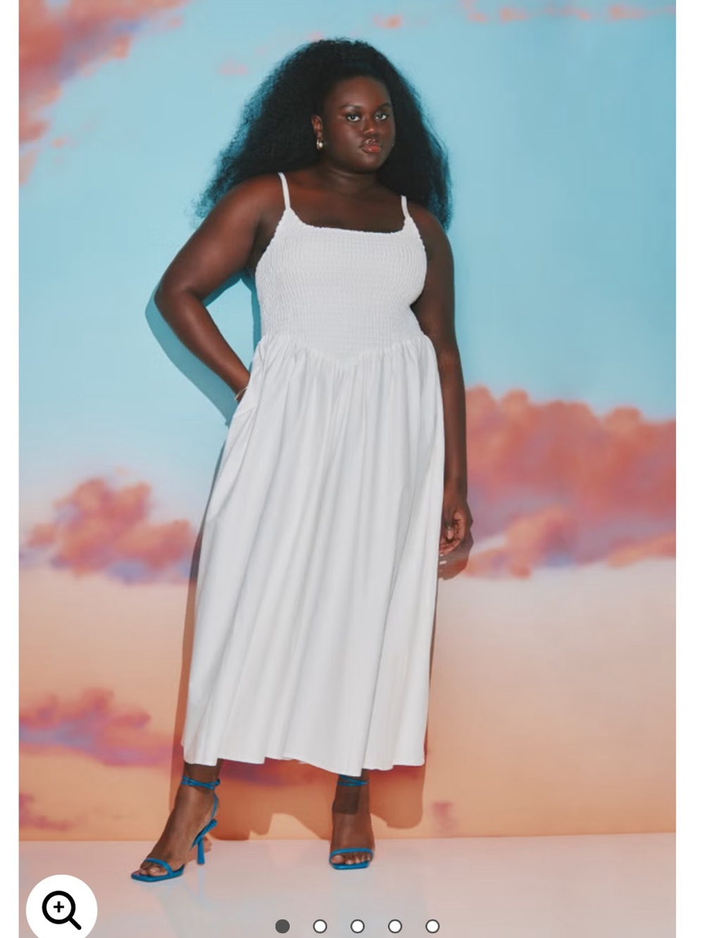 Eloquii White Smocked Midi Dress